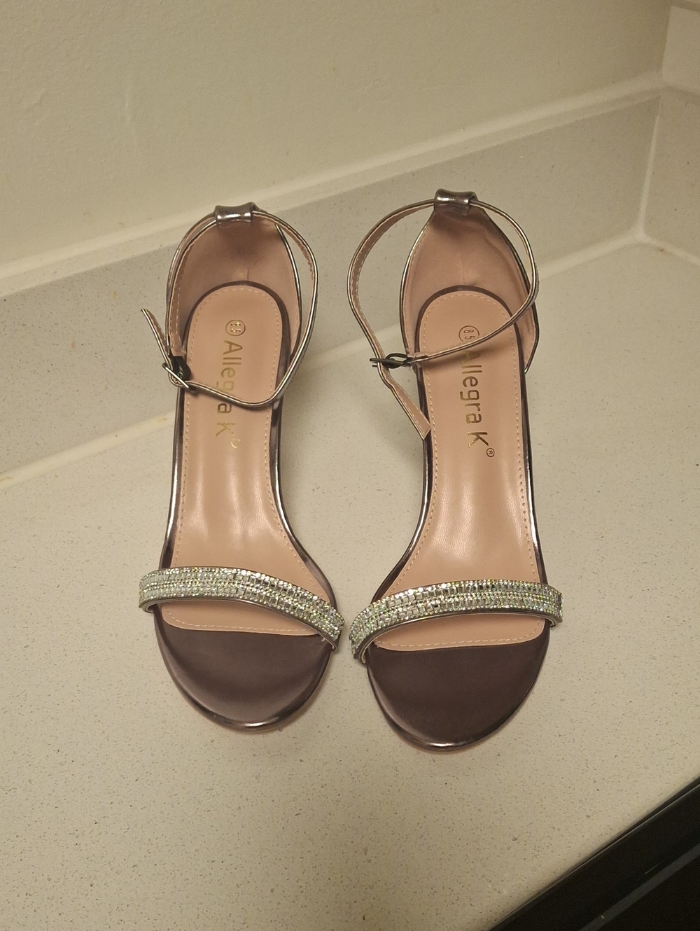 Allegra K Brown Ankle-Strap Rhinestone Sandals